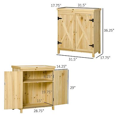 Garden Storage Cabinet Outdoor Tool Shed With Top And Two Shelves, Natural