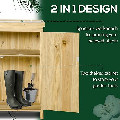 Garden Storage Cabinet Outdoor Tool Shed With Top And Two Shelves, Natural