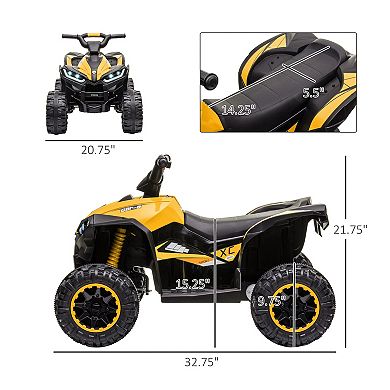 Aosom 12V Kids ATV Quad Car with Forward & Backward Function, Four Wheeler for Kids with Wear-Resistant Wheels, Music, Electric Ride-on ATV for Toddlers Ages 3-5 Years Old, Yellow