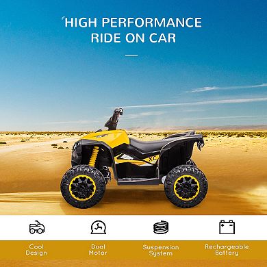 Aosom 12V Kids ATV Quad Car with Forward & Backward Function, Four Wheeler for Kids with Wear-Resistant Wheels, Music, Electric Ride-on ATV for Toddlers Ages 3-5 Years Old, Yellow