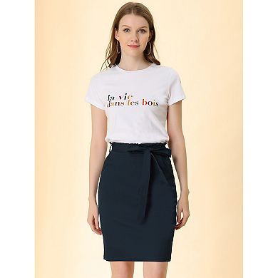 Women's Stretch Elastic Waist Work Spring Belted Cotton Pencil Skirt