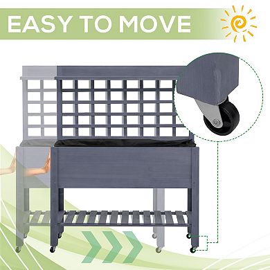 Outsunny 41" Raised Garden Bed with Wheels, Trellis & Storage Shelves, Gray
