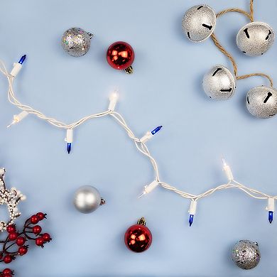 Set of 100 Blue & Clear Mini Christmas Lights 2.5” Spacing - White Wire