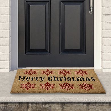 Natural Coir Merry Christmas Snowflake Doormat 18" x 30"