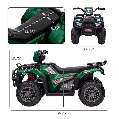 Aosom 12V Kids ATV Battery-Operated with AUX Port & USB, Kids 4 Wheeler with Tough Wear-Resistant Tread, Electric Four Wheeler Kids Ride on Car Electric Car for Ages 3-5, Green
