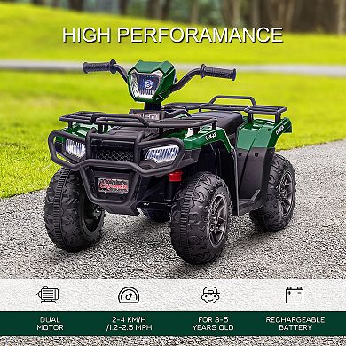 Aosom 12V Kids ATV Battery-Operated with AUX Port & USB, Kids 4 Wheeler with Tough Wear-Resistant Tread, Electric Four Wheeler Kids Ride on Car Electric Car for Ages 3-5, Green