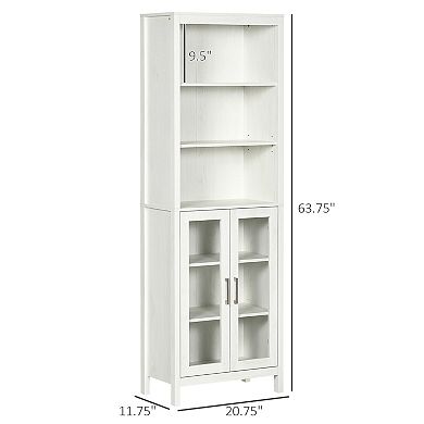 kleankin Bathroom Cabinet w/ Double Glass Doors and Adjustable Shelves