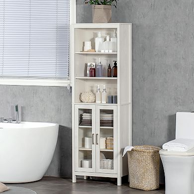 kleankin Bathroom Cabinet w/ Double Glass Doors and Adjustable Shelves