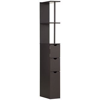 54" Tall Bathroom Linen 2 tier Cabinet Shelf Storage Cupboard W/ Drawers, Brown