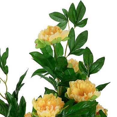 63" Artificial Yellow and Green Peony Flower Potted Tree