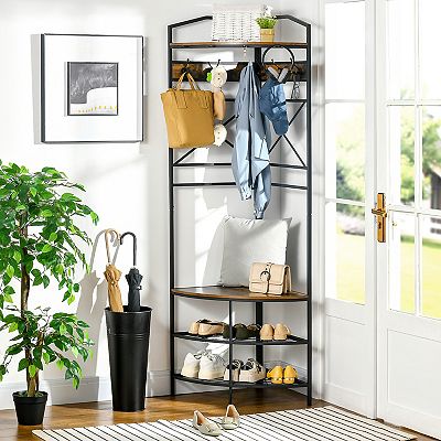 Corner coat rack storage online bench