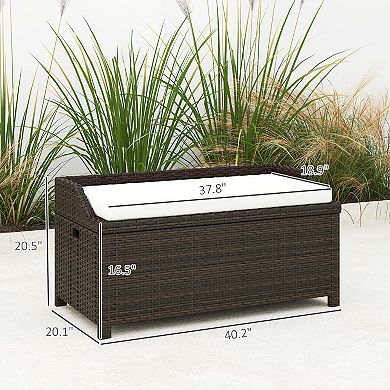 Outsunny Wicker Storage Bench Deck Box with Comfortable Cushion