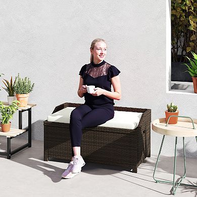 Outsunny Wicker Storage Bench Deck Box with Comfortable Cushion