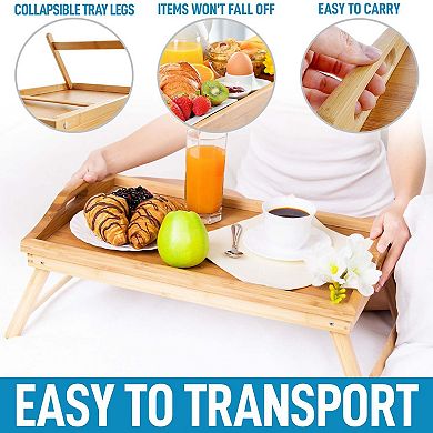Zulay Kitchen Breakfast in Bed Tray Table with Folding Legs