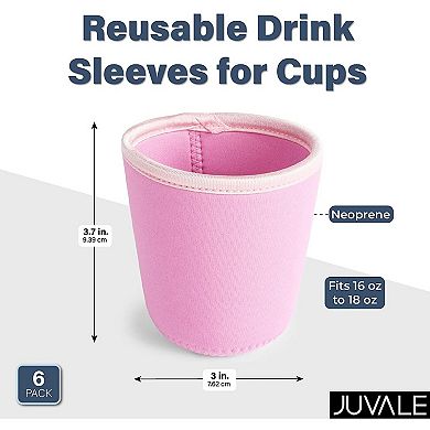 Reusable Drink Sleeves for Cups, Fits 12 to 18 oz (Pink, 3 x 3.7 In, 6 Pack)