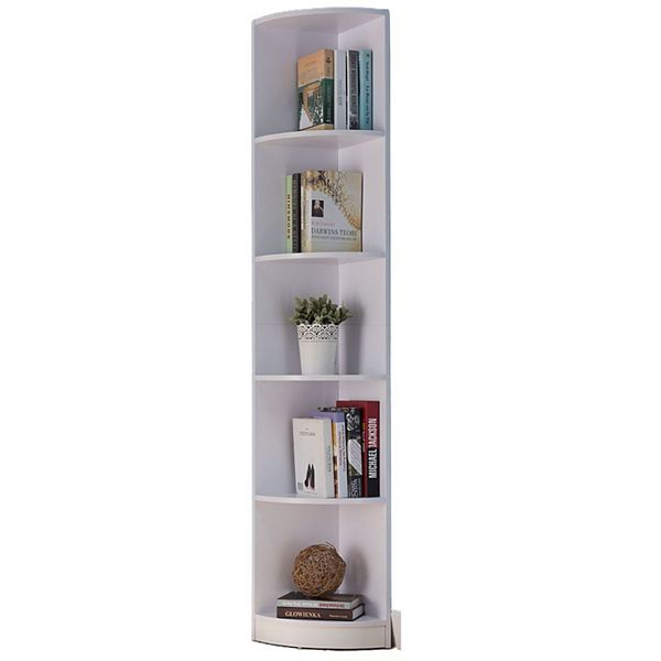 FC Design White Corner Bookcase with 5 Shelves