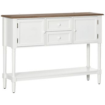 Retro Console Table W/ 2 Drawers And Cabinets For Entryway Living Room White