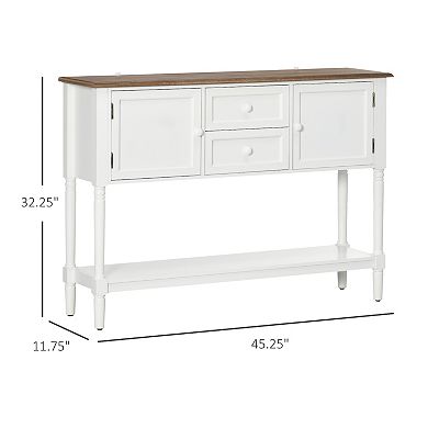 Retro Console Table W/ 2 Drawers And Cabinets For Entryway Living Room White