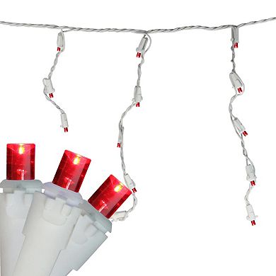100 Count Red LED Wide Angle Icicle Christmas Lights 5.5 ft White Wire