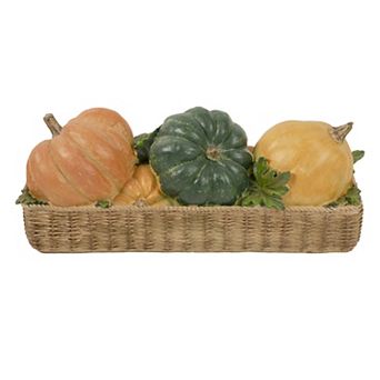 15" Faux Rattan Basket with Pumpkins Thanksgiving Table Top Decoration