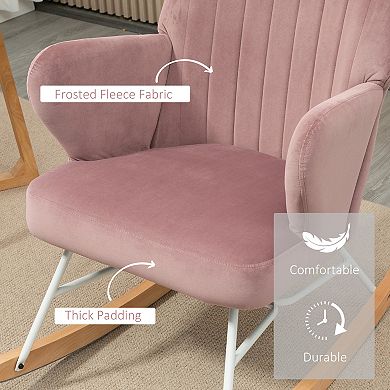 Accent Rocking Chair Upholstered Nursery Glider Rocker For Living Room, Pink
