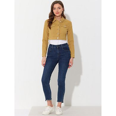 Women's Classic Long Sleeves Single Breasted Cropped Denim Jacket