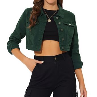 Women's Classic Long Sleeves Single Breasted Cropped Denim Jacket