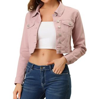 Women's Classic Long Sleeves Single Breasted Cropped Denim Jacket