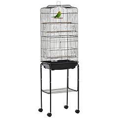 PawHut 65 Wooden Bird Cage Outdoor Aviary House for Parrot, Parakeet, with  Pull Out Tray and 2 Doors, Grey