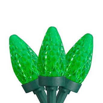 50 Count Green LED C7 Faceted Christmas Lights 20.25 ft Green Wire