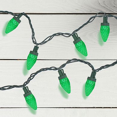 50 Count Green LED C7 Faceted Christmas Lights 20.25 ft Green Wire