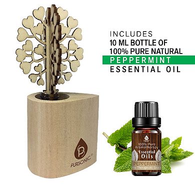 Pursonic 3D Wooden Heart Tree Reed Diffuser with Peppermint Essential Oil