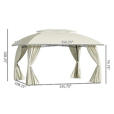 Outsunny 13ft x 9' Patio Gazebo, Double Vented Roof, Curtains