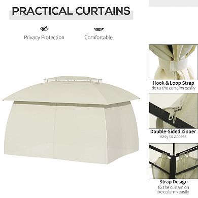 Outsunny 13ft x 9' Patio Gazebo, Double Vented Roof, Curtains