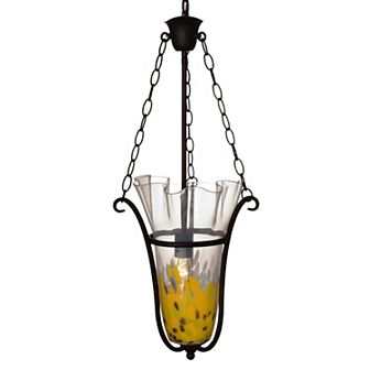 28" Yellow and Black Spiral Leaf Glass Pendant Ceiling Light Fixture