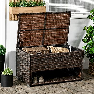 Outsunny Outdoor Towel Rack for Pool, w/ Shoe Layer & Inner Liner, Brown