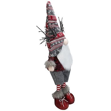 30" Red and Gray Nordic Hat Standing Christmas Gnome with LED Antlers