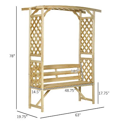 Outsunny Patio Arbor Garden Bench 3 Person for Vines, Natural