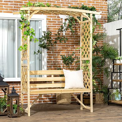 Outsunny Patio Arbor Garden Bench 3 Person for Vines, Natural