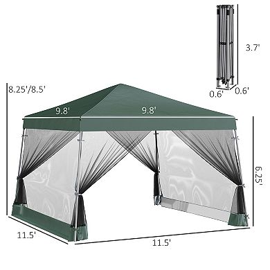 Outsunny 10' x 10' Pop Up Canopy, Foldable Canopy Tent with Carrying Bag, Mesh Sidewalls and 3-Level Adjustable Height for Outdoor, Garden, Patio, Party, Green