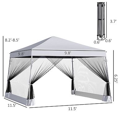 10' X 10' Pop Up Gazebo Foldable Canopy Tent W/ Carry Bag, Mesh Netting, White