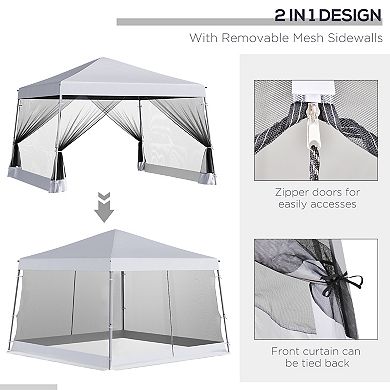 10' X 10' Pop Up Gazebo Foldable Canopy Tent W/ Carry Bag, Mesh Netting, White