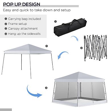 10' X 10' Pop Up Gazebo Foldable Canopy Tent W/ Carry Bag, Mesh Netting, White