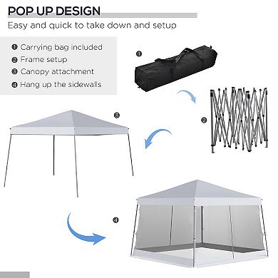 Outsunny 10' x 10' Pop Up Canopy, Foldable Canopy Tent with Carrying Bag, Mesh Sidewalls and 3-Level Adjustable Height for Outdoor, Garden, Patio, Party, Green