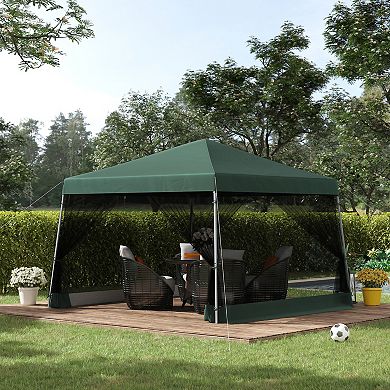 Outsunny 10' x 10' Pop Up Canopy, Foldable Canopy Tent with Carrying Bag, Mesh Sidewalls and 3-Level Adjustable Height for Outdoor, Garden, Patio, Party, Green