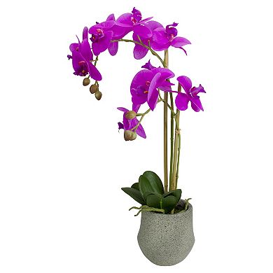 14" Purple Artificial Orchid Plant with a Gray Stone Pot