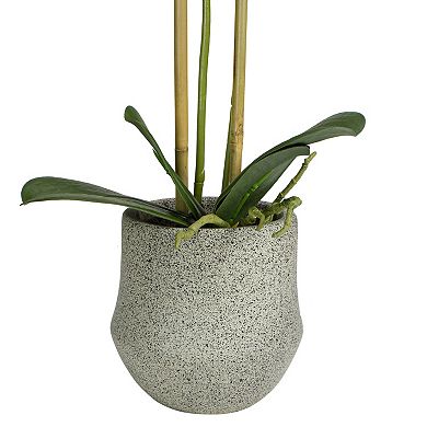 14" Purple Artificial Orchid Plant with a Gray Stone Pot