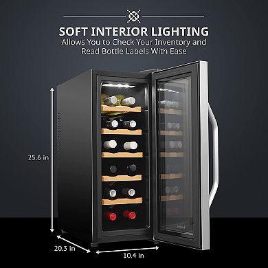 12-Bottle Thermoelectric Wine Cooler, Freestanding Wine Fridge with Lock - Stainless Steel