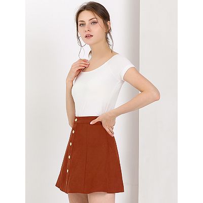 Women s Faux Suede Button Front A Line Mini Skirt