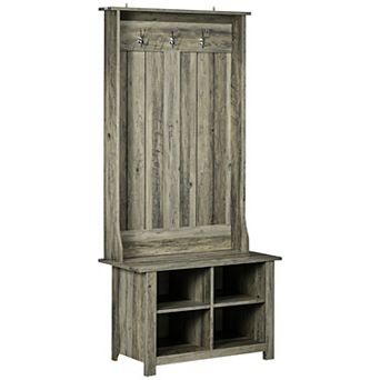 HOMCOM Hall Tree W/ Shoe Storage Bench Entryway Coat Rack Bench, Grey